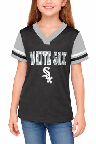 Youth Girls Chicago White Sox Baseball Henley Fashion Jersey - Black 7-8