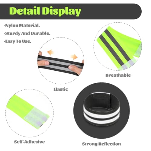 6 Pcs High Visibility Reflective Bands for Safety - Green & Black