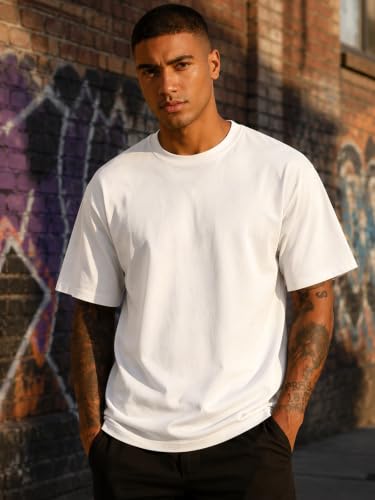 KEEPSHOWING Mens Oversized Short Sleeve T-Shirts Cotton Loose Fit Tees