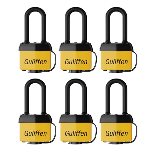 Weatherproof Laminated Steel Padlock with Same Key, Outdoor Padlock with Long Shackle for Gate, Fence, Shed,Garage, 6 Pack