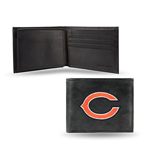Embroidered Black Leather Billfold Wallet - Chicago Bears 3.25" x 4.25"