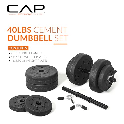 CAP 40 lb Adjustable Cement Dumbbell Set – Vinyl-Coated Plates, 14in Handles