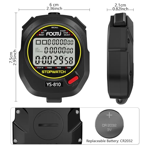Digital Stopwatch Timer with 10 Lap Memory - Black