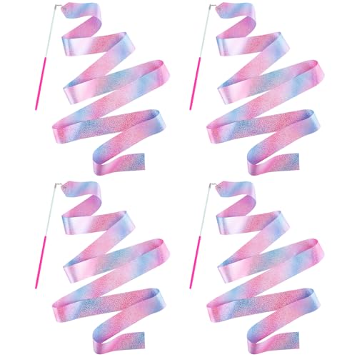 4PCS Sparkly Dance Ribbon Wands - Pink & Blue for Kids
