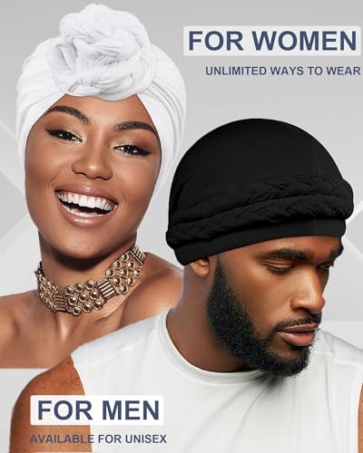 Babalet Satin Lined Halo Turban Durag - Black/Grey 2pc, Pre-Tied
