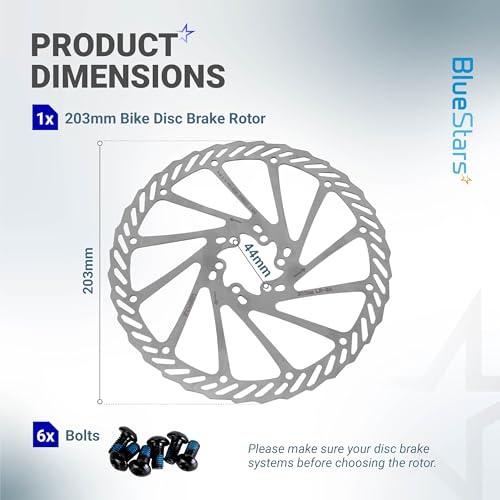 BlueStars 203mm Stainless Steel Disc Brake Rotor 6-Bolt for Bicycle - 1 Pack