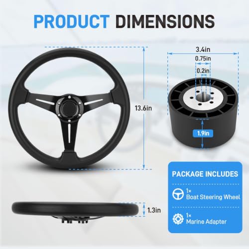 13.6 Inch Boat Steering Wheel with 3/4" Axle Marine Adapter Leather