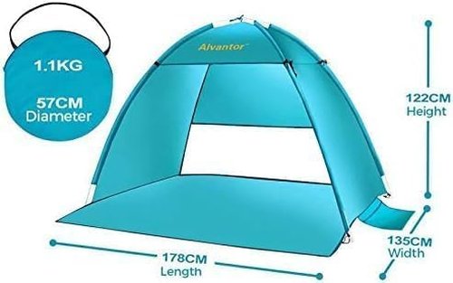 Alvantor® Beach Tent - Automatic Pop-Up Sun Shelter with UPF 50+ Protection | Lightweight & Windproof for 2-3 People