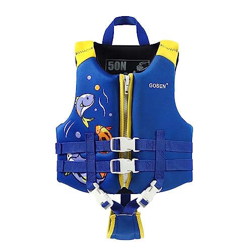 GOSEN Kids Swim Vest Toddler Floaties for 24-40 lbs, Adjustable Safety Strap, Easy On/Off, Blue, Age 1-3