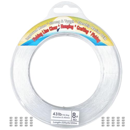 Clear Nylon Fishing Line 0.45mm 656ft - Strong Invisible Wire with Sleeves