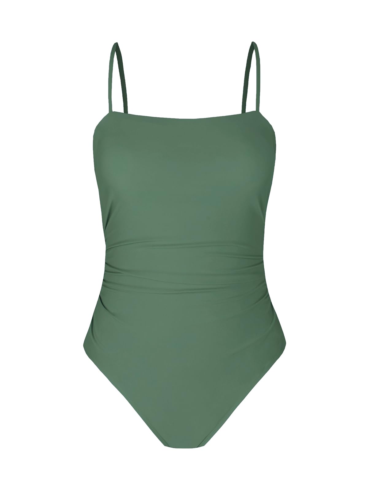 CUPSHE Women's One Piece Swimsuit Square Neck Cutout Back Tummy Control Adjustable Straps Striped Swimwear, M Sage Green