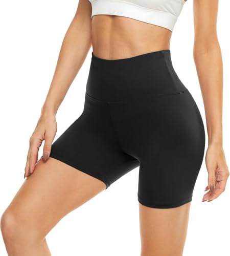 High Waist Compression Biker Shorts for Women - 5 Inch Black