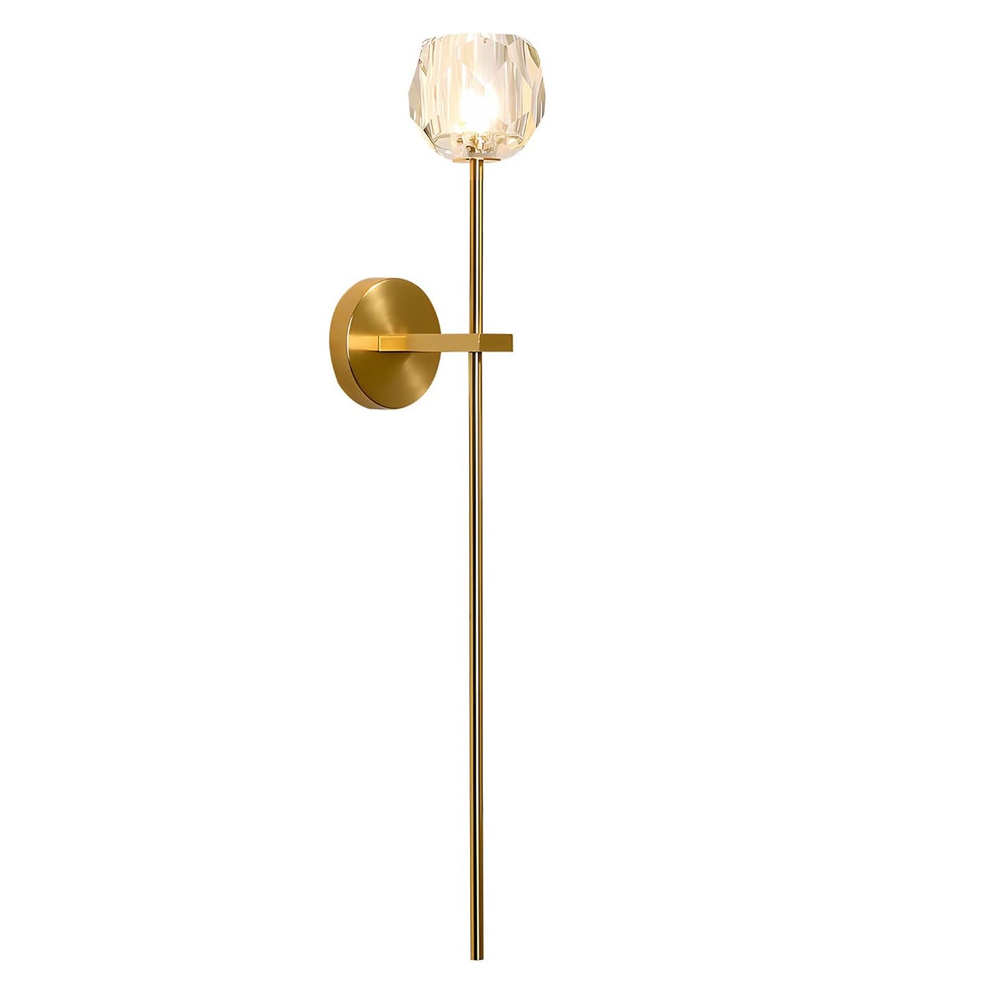 BOKT 1-Light Antique Brass Wall Sconce Lighting Fixture Modern Clear Crystal Ball Wall Sconce Lamp Brushed Gold Long Metal Wall Light Hardwired Bathroom Vanity Light Fixture