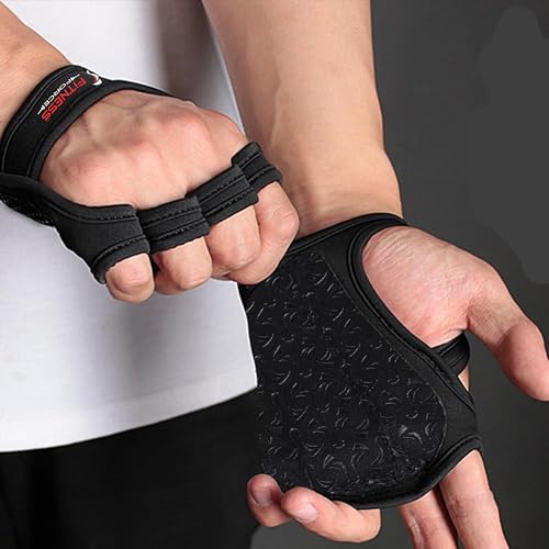 Workout Gloves for Weight Lifting - Fingerless Gym Grip - Black, X-Large