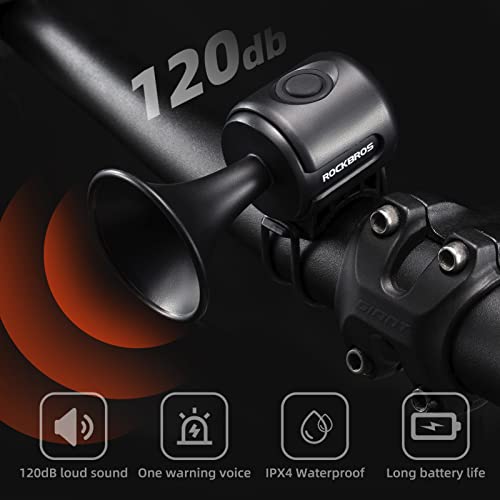 ROCKBROS 120dB Electric Bike Horn Black – IPX4 Waterproof, Quick Install