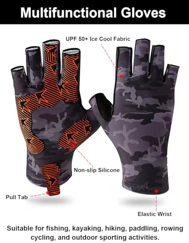 Anti-Slip Silicone Fishing Gloves - UV Protection - Large Grey