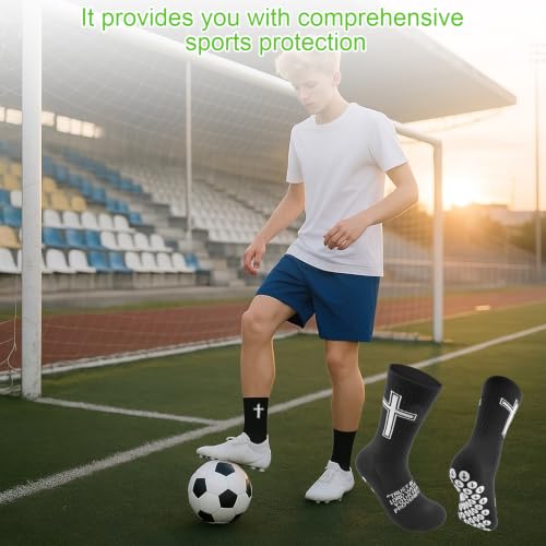Anti-Slip Christian Soccer Socks with Rubber Dots - One Size Black
