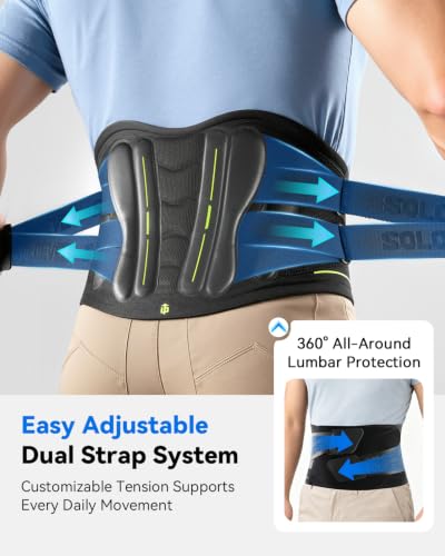 SoloEver Men's Large Black Lumbar Back Brace for Lower Back Pain Relief