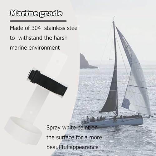 Boat Steel Fire Extinguisher Bracket,304 Stainless Steel Mounting Bracket with Adjustable Straps, Heavy Duty Fire Extinguisher Metal Bracket Compatible with Fire Extinguishers(White/Silvery) (White)