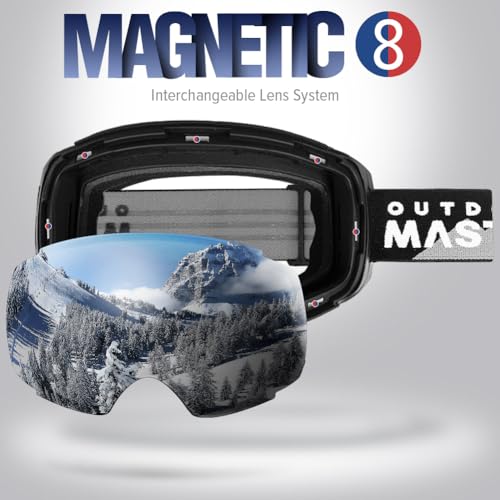 Ski Goggles PRO - Frameless OTG with Interchangeable Lens, UV400 Protection - A0 Black Frame Revo Silver Lens VLT 10%