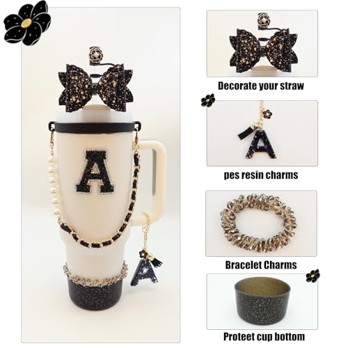8-Piece Black Bow Bling Tumbler Accessory Set for 30oz & 40oz Cups - Black-I