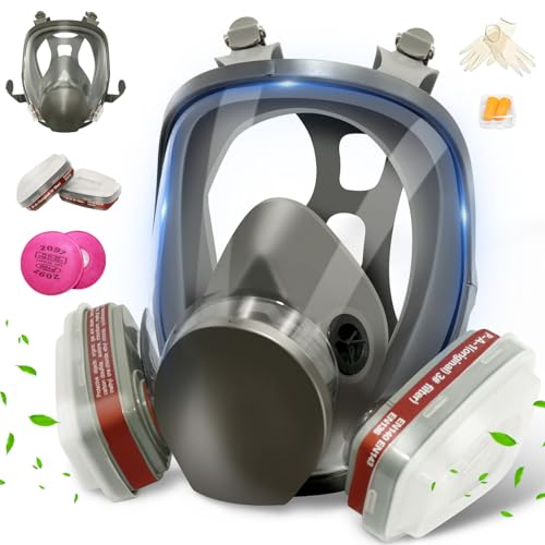 Full Face Respirator Gas Mask, Gas Masks Survival Nuclear and Chemical with Activated Carbon Filter