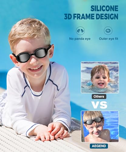 Polarized Kids Swim Goggles for Ages 6-11 - Anti-Fog - Black Frame/Silver