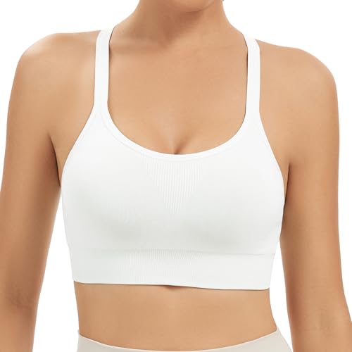 Comfyin Women's Racerback Sports Bra Small White Unpadded Workout Yoga Gym