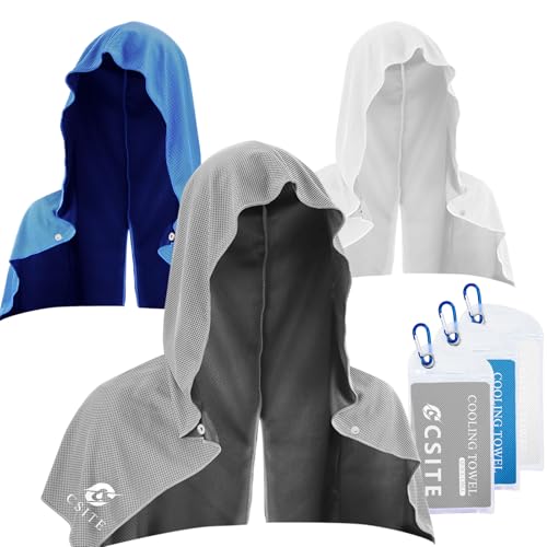 CSITE 3 Pack Cooling Hoodie Towels Gray/Light Blue/White - UPF50 Neck & Face Ice Towels