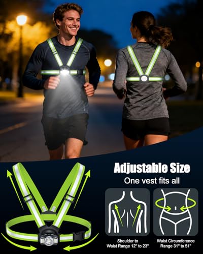 Dawinga 500LM Front & Rear Light Running Vest with 360° Reflective Strips (Rear Board + Front Light) - High-Vis Safety Vest for Runners