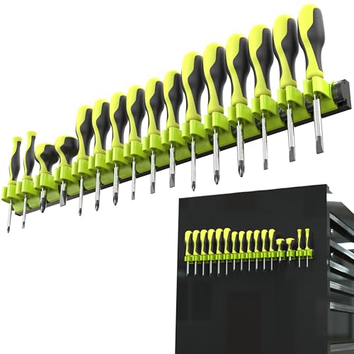 Olsa Tools Magnetic Screwdriver Organizer | Professional Quality Tool Organizer | Fits up to 16 Screwdrivers | Black and Green
