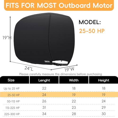 Waterproof Outboard Motor Cover - 600D Heavy Duty Engine Shield, 25-50 HP