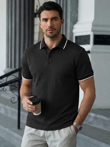 JMIERR Men's Black XX-Large Polo Shirt Short Sleeve Summer Golf & Beachwear