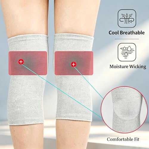 Sieafan Bamboo Knee Compression Sleeve Gray X-Large for Men Women Support Pain Relief