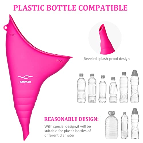 AWOKEN Rose Red Female Urination Device - Silicone Standing Pee Funnel for Women, Reusable Camping/Hiking
