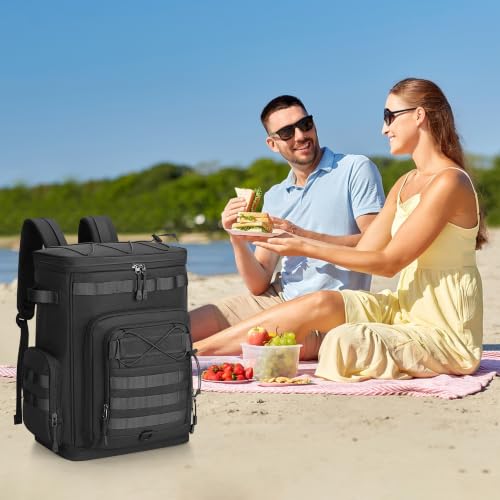 Hafmall 48 Can Tactical Cooler Backpack Black Insulated Leakproof 30L