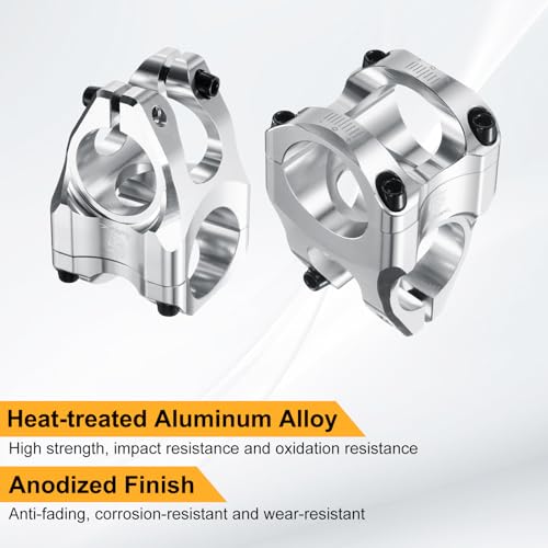 HARFINGTON Aluminum Bike Stem 31.8mm x 35mm for Mountain & Road Bikes, Silver