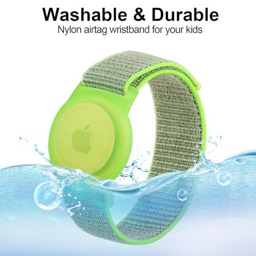Adjustable Nylon AirTag Bracelet for Kids - Blue & Green, Large (5.1"-7.4")