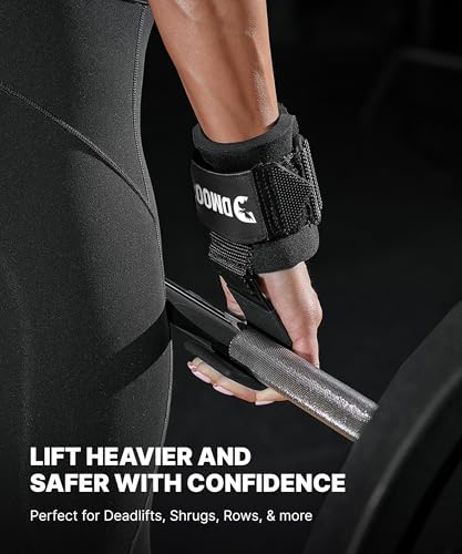 Weight Lifting Hooks with Thick Wrist Padding - Black