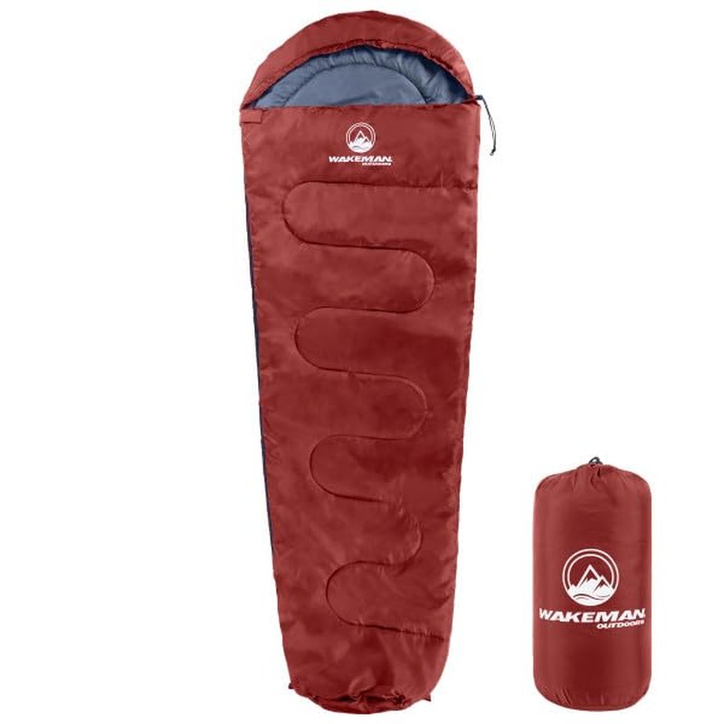 Mummy Sleeping Bag - Adult Cold Weather Sleeping Bag Rated to 25°F - Waterproof with Drawstring Hood - Camping Equipment by Wakeman Outdoors (Red)