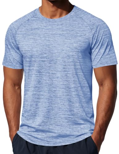 MAGCOMSEN Men's Short Sleeve Moisture Wicking Athletic T-Shirt Ltblue X-Large