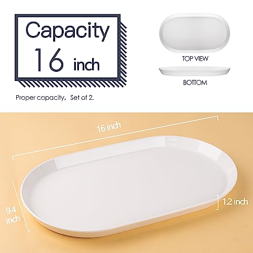 16-Inch Oval Ceramic Serving Platter Set - White Food Tray for Turkey, Appetizers & Entertaining