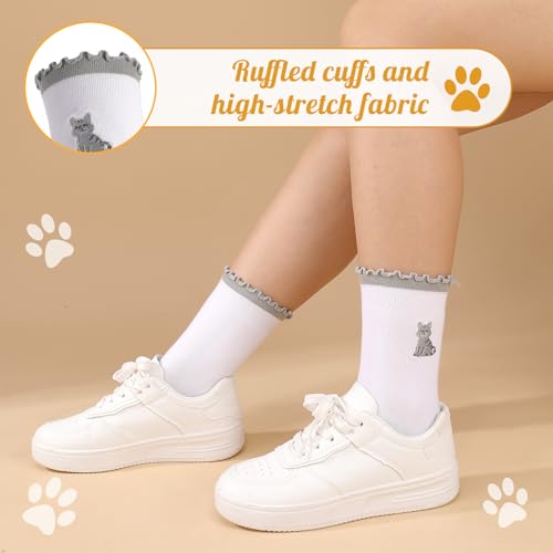 Cute Non-Slip Pilates Socks with Grips for Women - Ruffle Cute Animals