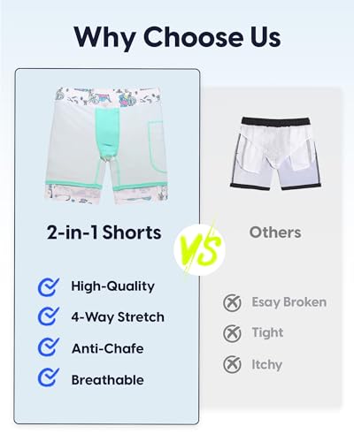 Boys Swim Trunks with Compression Liner - White Dinosaur, 14-16 Years