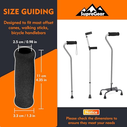 Non-Slip Replacement Cane Handles - 4-Pack Foam Grips, Black