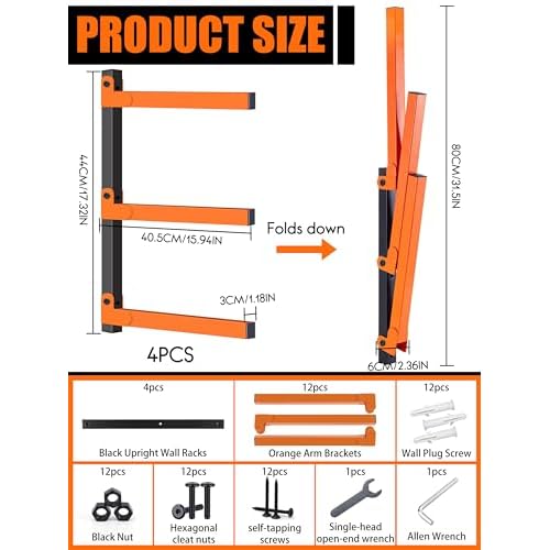 Caliee lumber Storage Rack Wall Mount, Heavy Duty Wood Storage Racks With 6-Level System Holds Up to 1400 lbs, Garage Shelf Wall Mount, Basement, Workshop, Rustproof & Space-Saving Design (4)