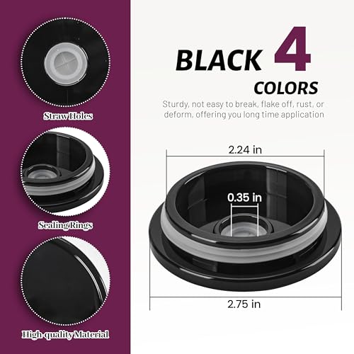 Joyclub Black 4 Pack 16oz Acrylic Lids for Glass Cups with Straw Hole