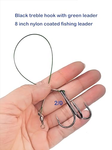 Fishing Treble Hook Rigs with Nylon Coated Leader - Green Leader / 6# (10pcs)