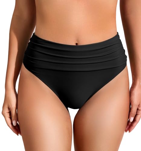 High Waisted Full Coverage Bikini Bottoms - Tummy Control, 3X-Large Black
