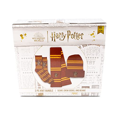 Culture Fly Harry Potter Red Knit Winter Bundle - Scarf Beanie Socks Gift Set